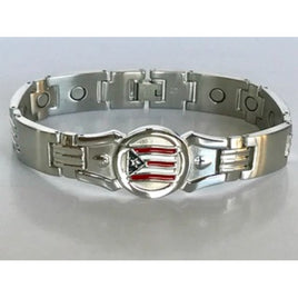 Stainless Steel Magnetic Puerto Rican Flag Bracelet